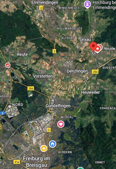 Karte von Freiburg oder Emmendingen nach Buchholz zum Reithof.