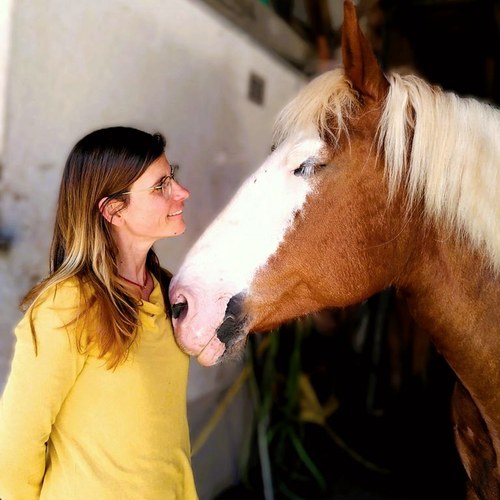 Jennifer Haug mit einem Pferd im Stall